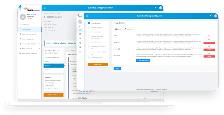 Screenshot of BINUS Curriculum Management System