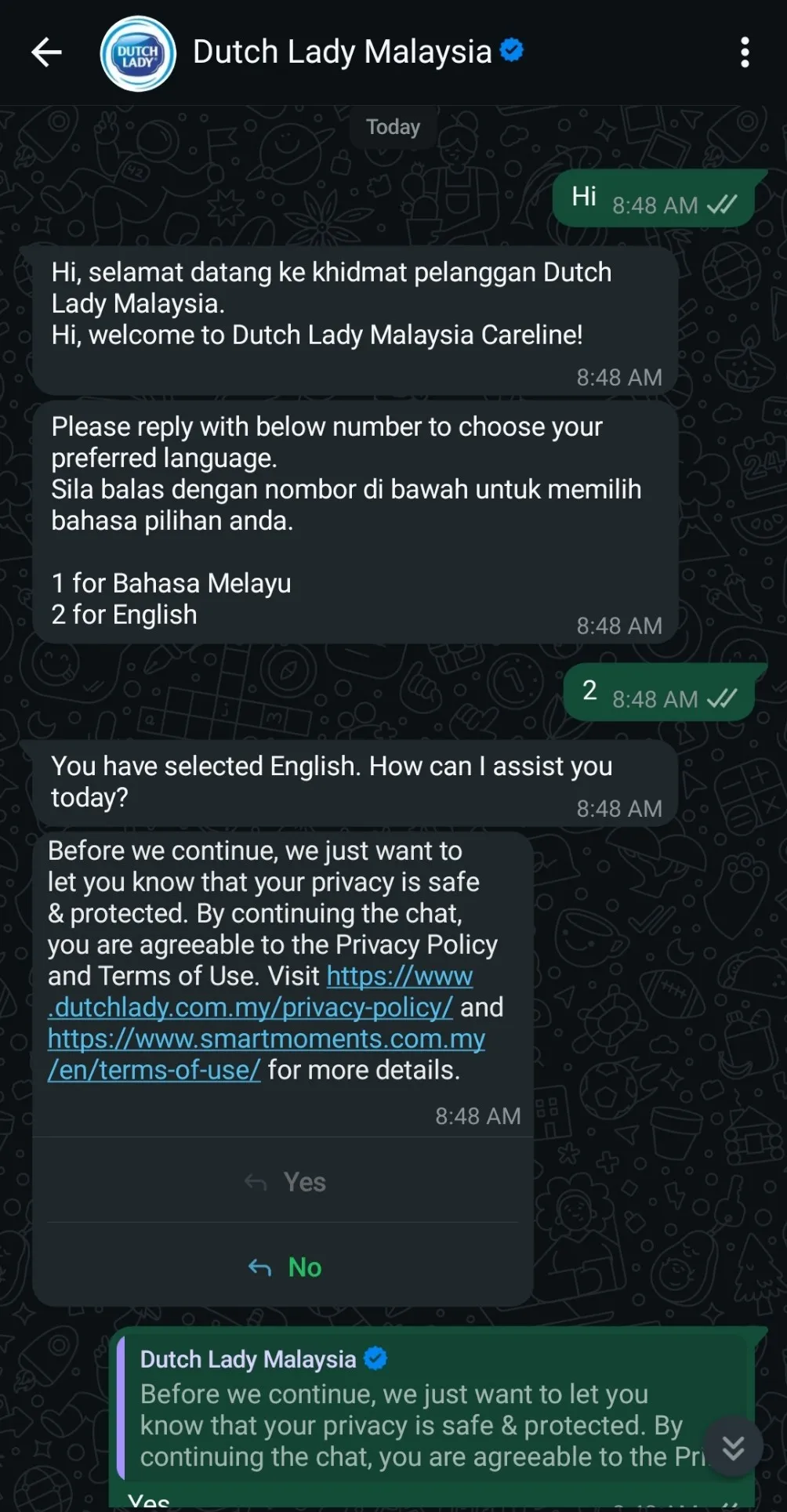 Screenshot of Frisian Flag Malaysia Chatbot